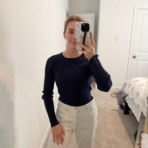 Zesica Small Navy Ribbed Long-Sleeve Women's Sweater